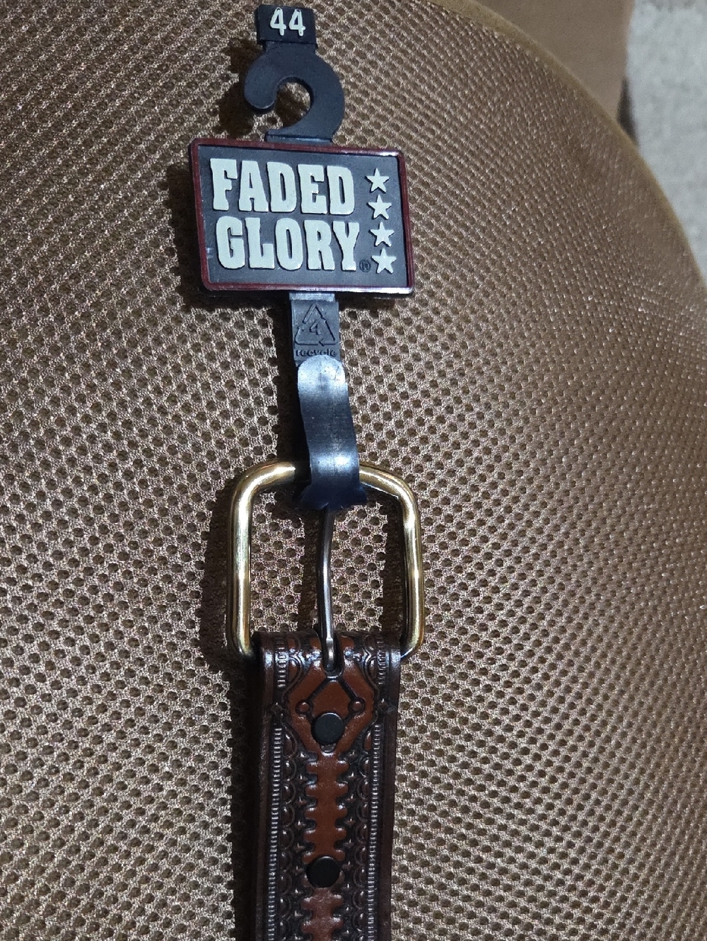 Faded Glory Brown Leather Men's Decorative-Stitched Belt with Gold-Tone Buckle